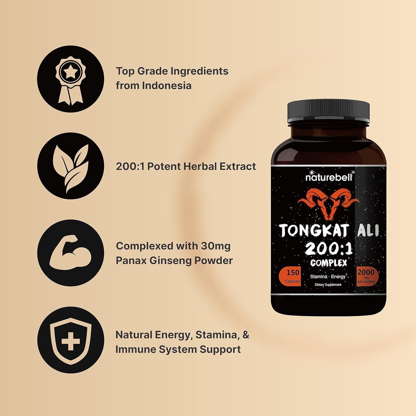 NatureBell Tongkat Ali   200:1 Extract for Men 150 Count