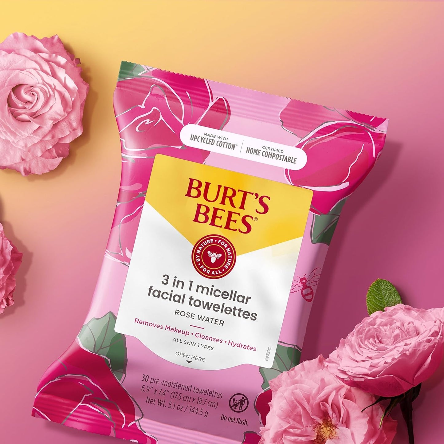 Burt's Bees Rose Water Face Wipes, 30 Ct (3-Pack)