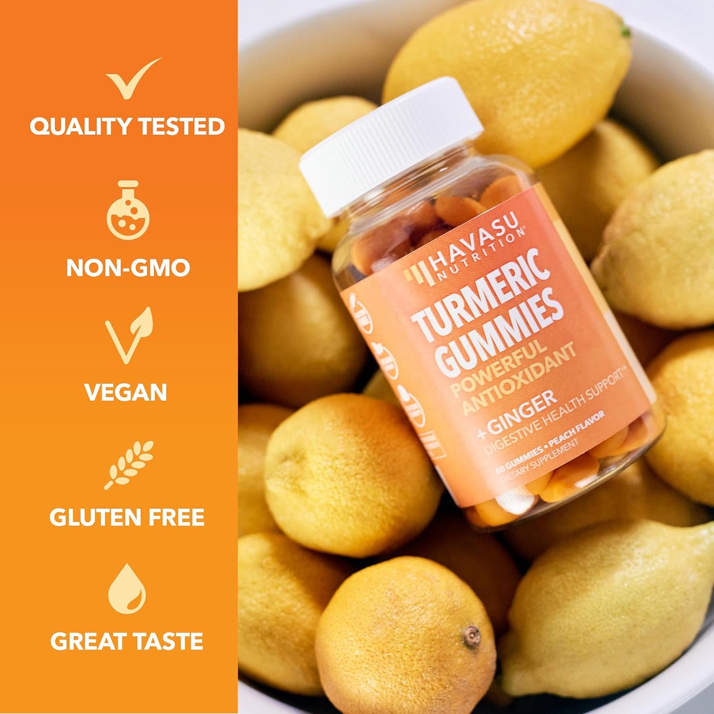 Turmeric and Ginger Gummies for Adults Peach Flavor 60 count