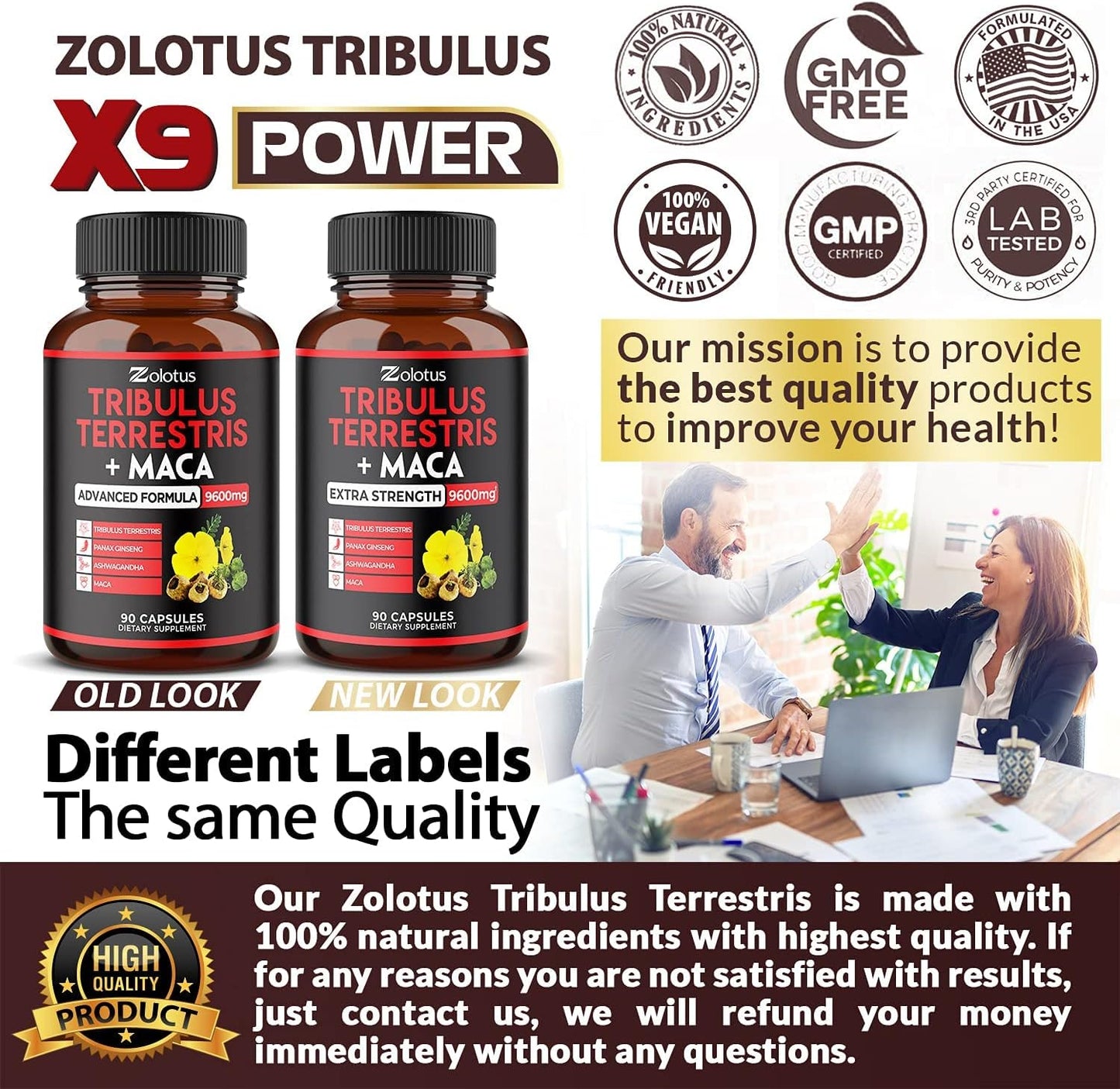 Zolotus Premium Tribulus Terrestris Capsules - 9600mg Per Serving -90 count