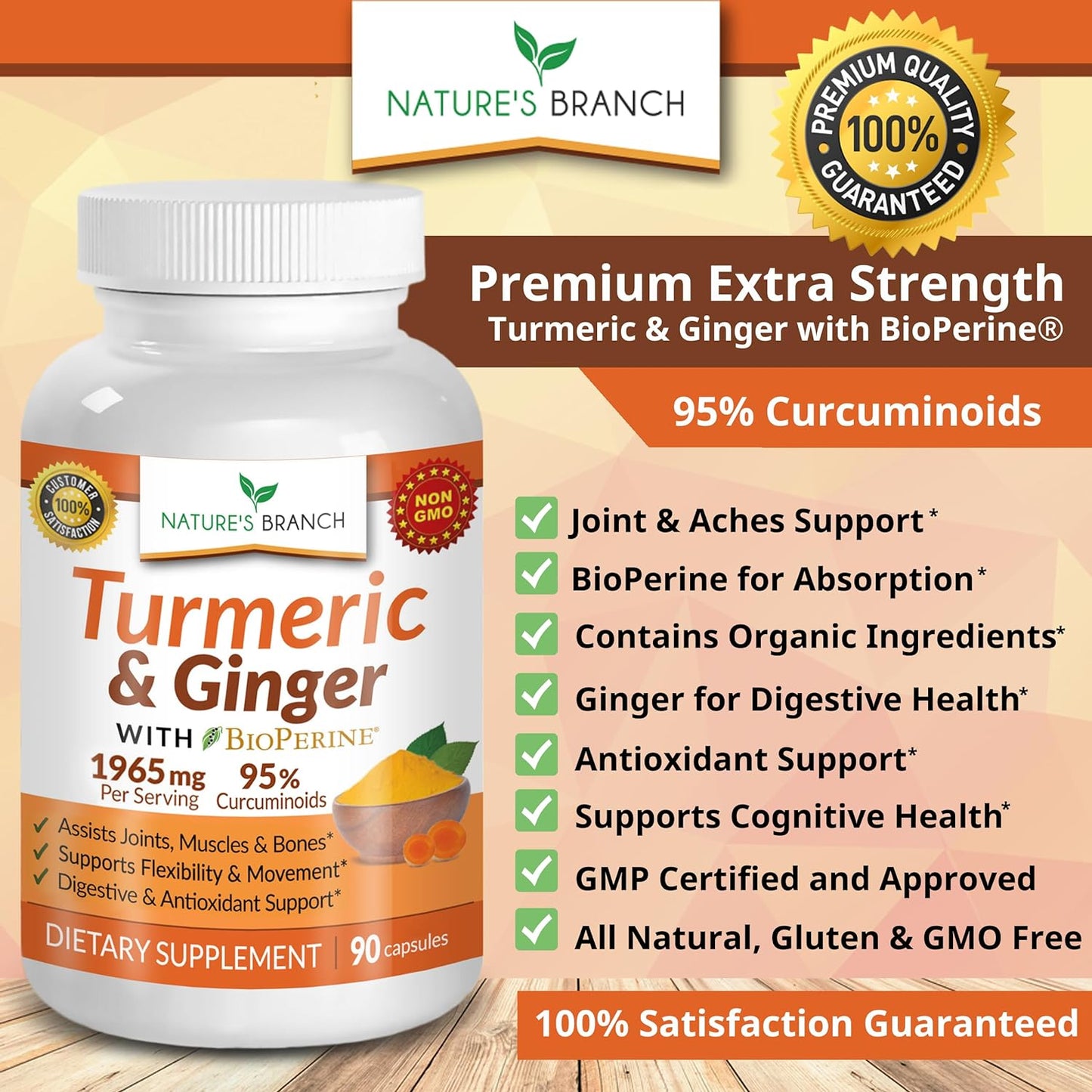 Extra Strength Turmeric Curcumin and Ginger & BioPerine -90 Capsules