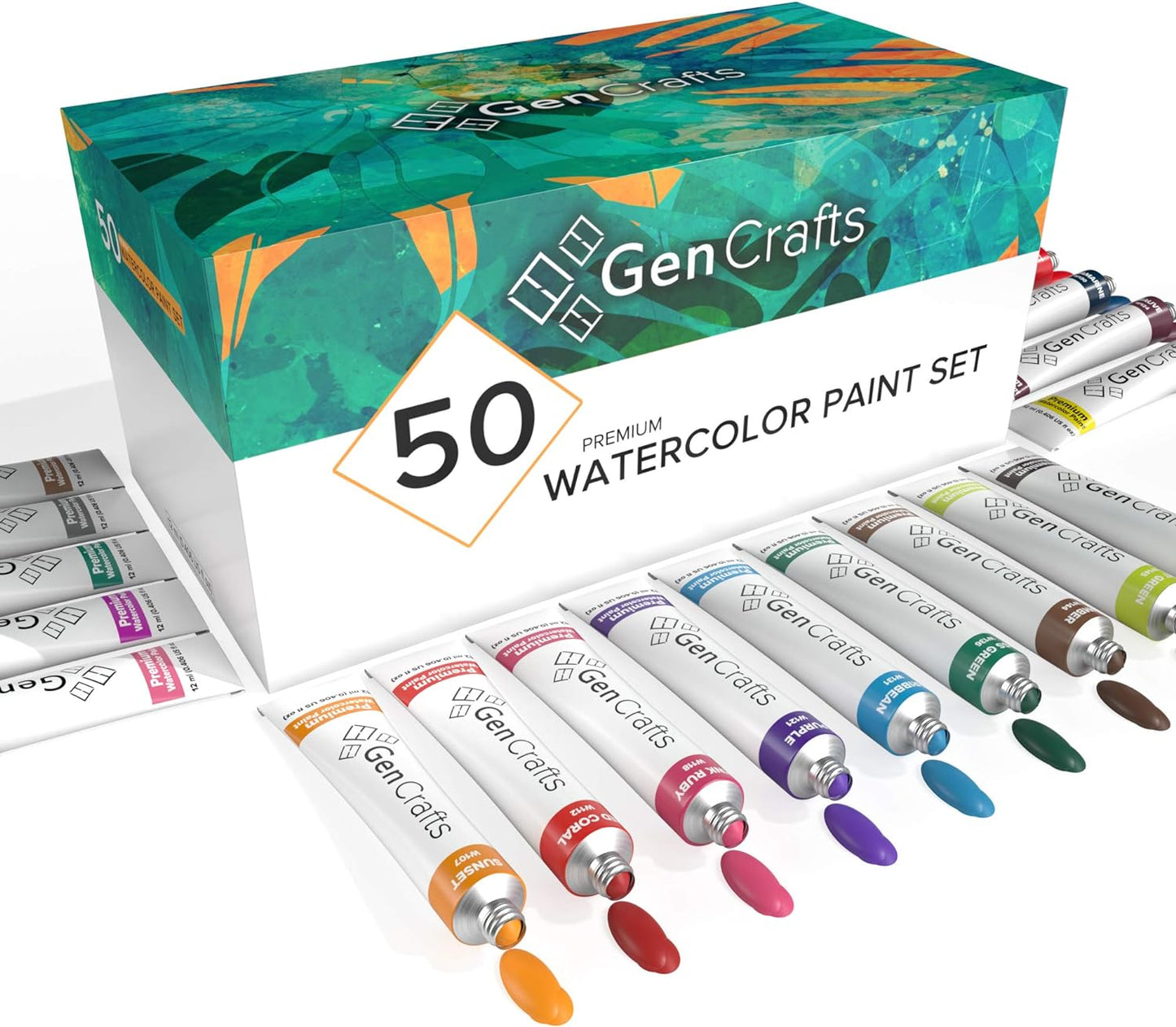 GenCrafts Watercolor Paint 50 Colors Set 12ml