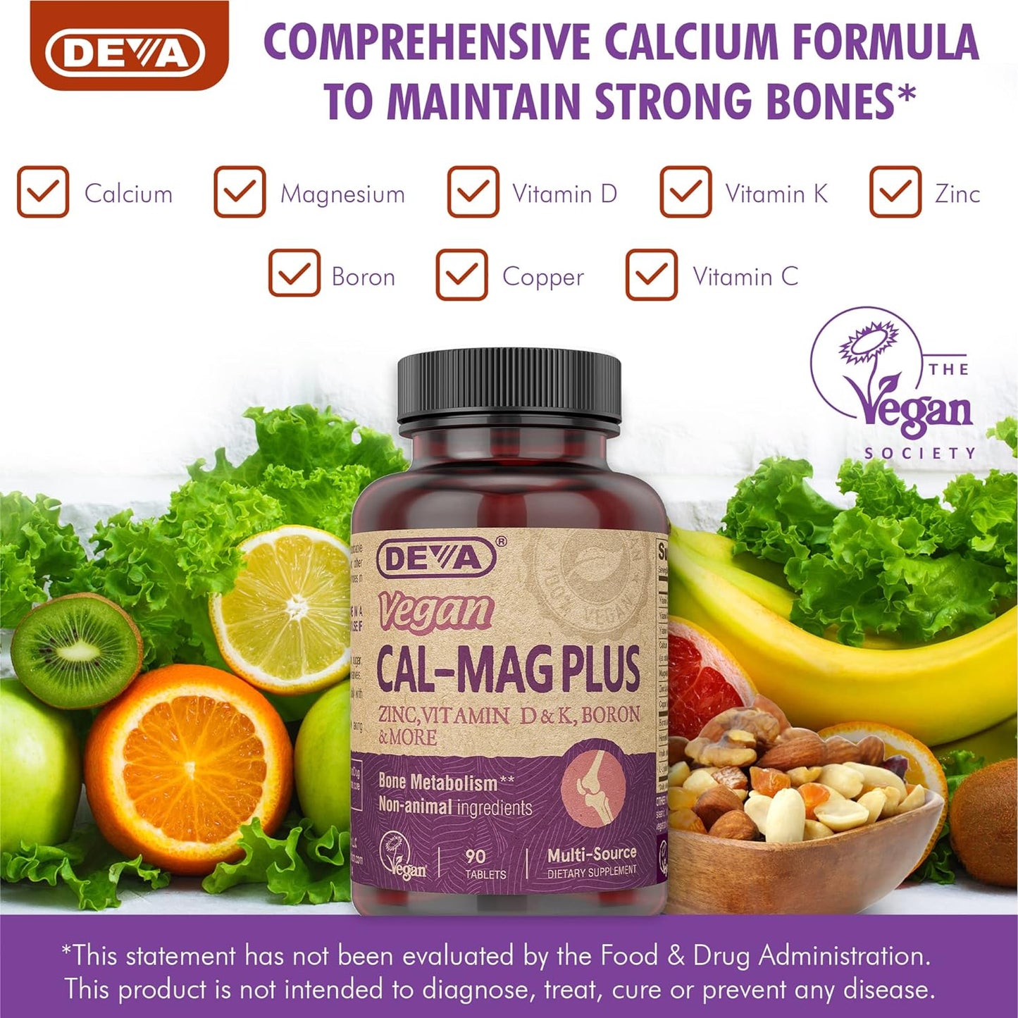 Deva Vegan Vitamins Cal-Mag Plus Tablet, 90 Count