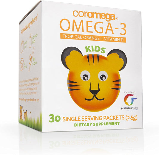 Coromega Kids Omega 3 Fish Oil Supplement,30 Single Serve Squeeze Packets