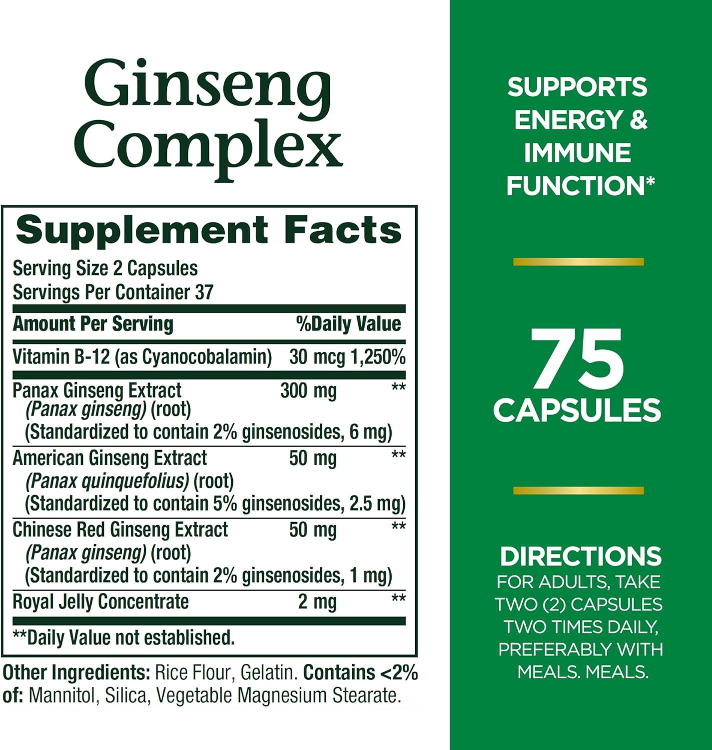 Nature's Bounty Ginseng Complex Capsules Supports Vitality & Immune Function, 75 Capsules