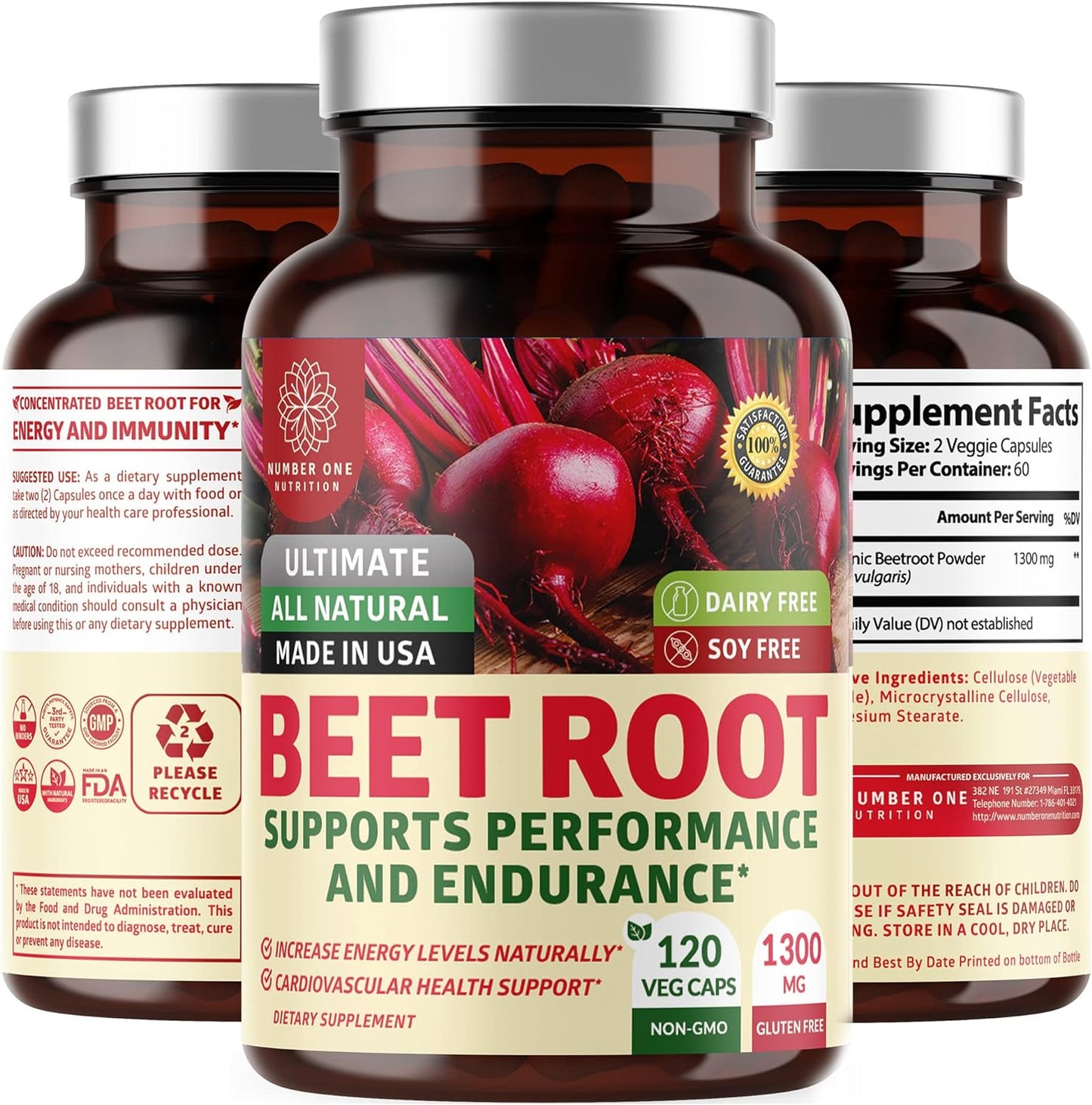 N1N Premium Organic Beet Root Capsules 1300mg 120 Veg Caps