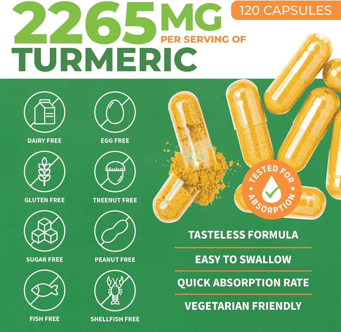 Organic Turmeric Supplement Extra Strength 2265mg - 120 capsules