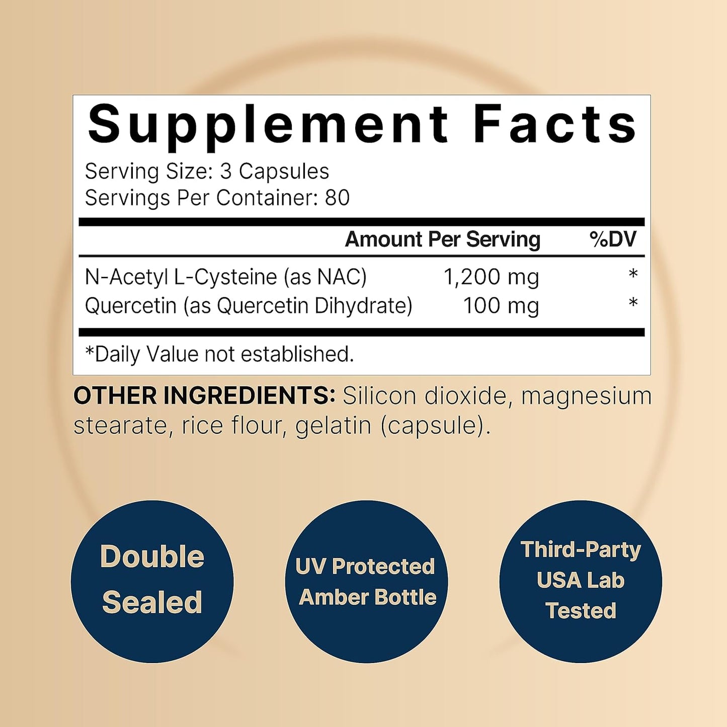 NAC Supplement   N-Acetyl Cysteine with Quercetin  240 Capsules