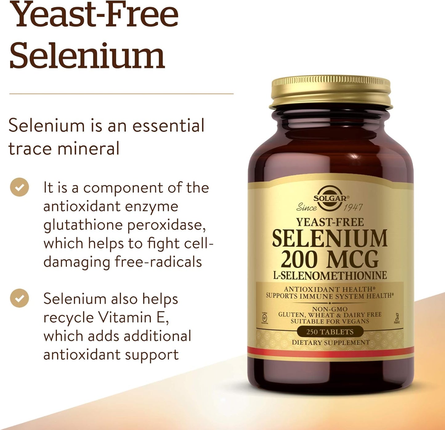 Solgar Yeast-Free Selenium ,Supports Antioxidant & Immune System Health 250 Tablets