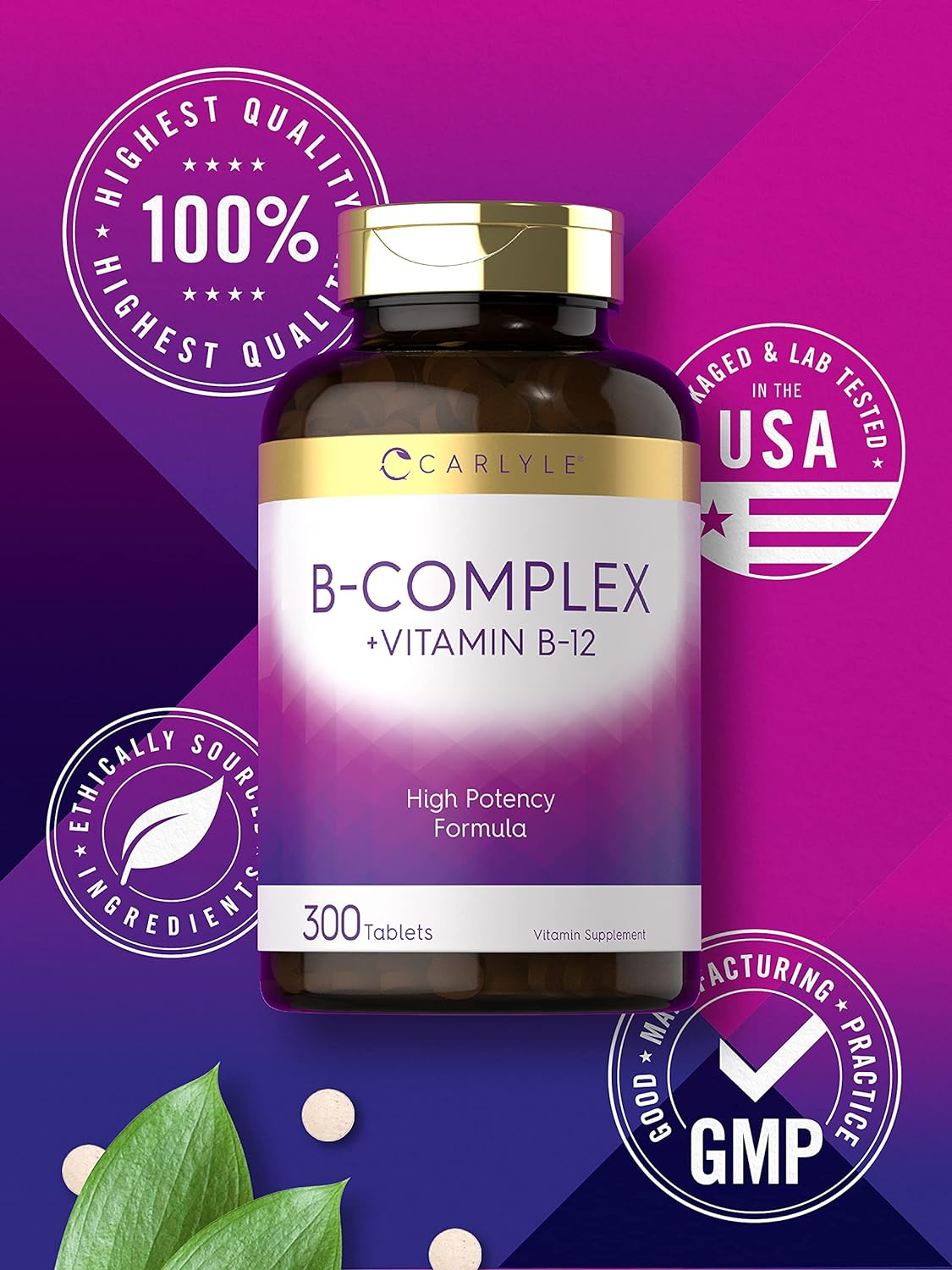 Carlyle B Complex Vitamin with B12  300 Tablets