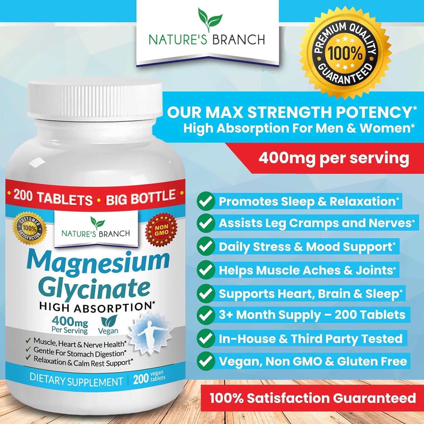 Magnesium Glycinate  High Absorption- 200 Tablets