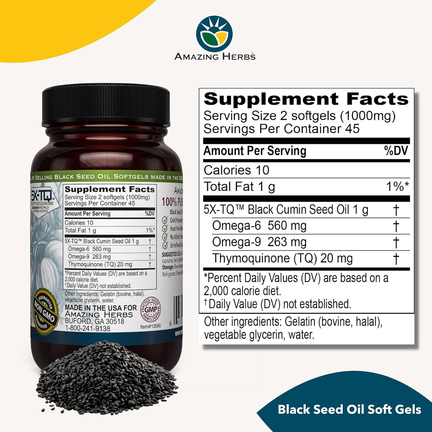 Amazing Herbs Premium Black Seed Oil  90 Capsules