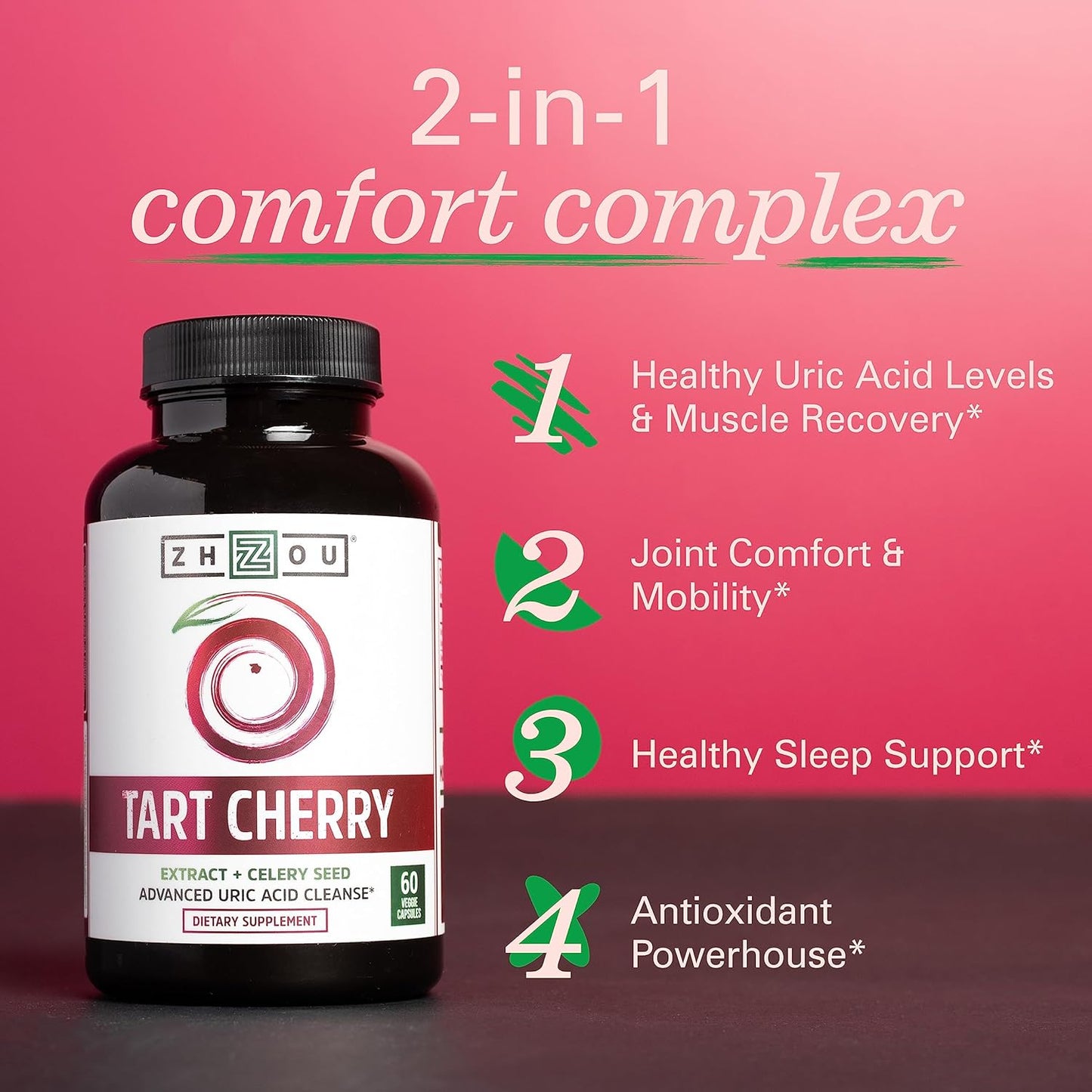 Zhou Tart Cherry Extract with Celery Seed Advanced Uric Acid  60 Veggie Caps