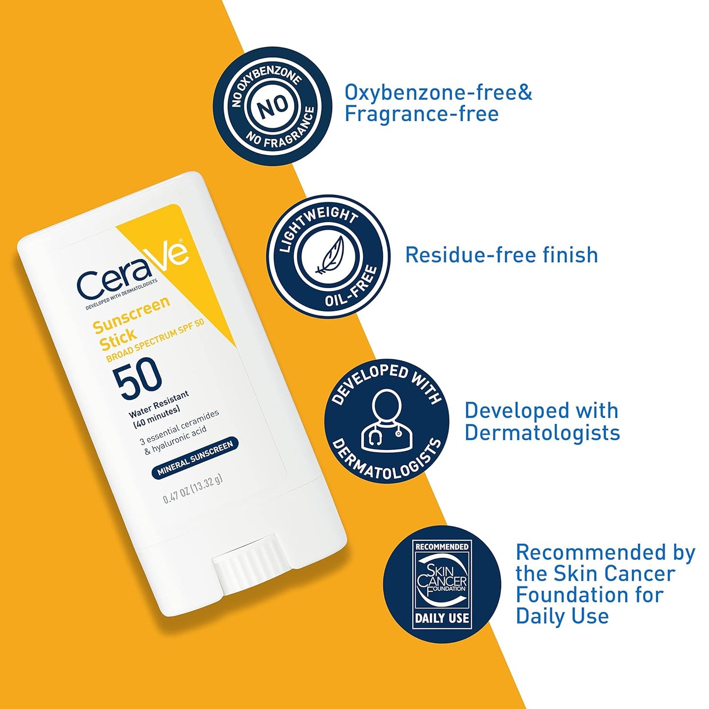 CeraVe Mineral Sunscreen Stick for Kids & Adults  100% Sunscreen