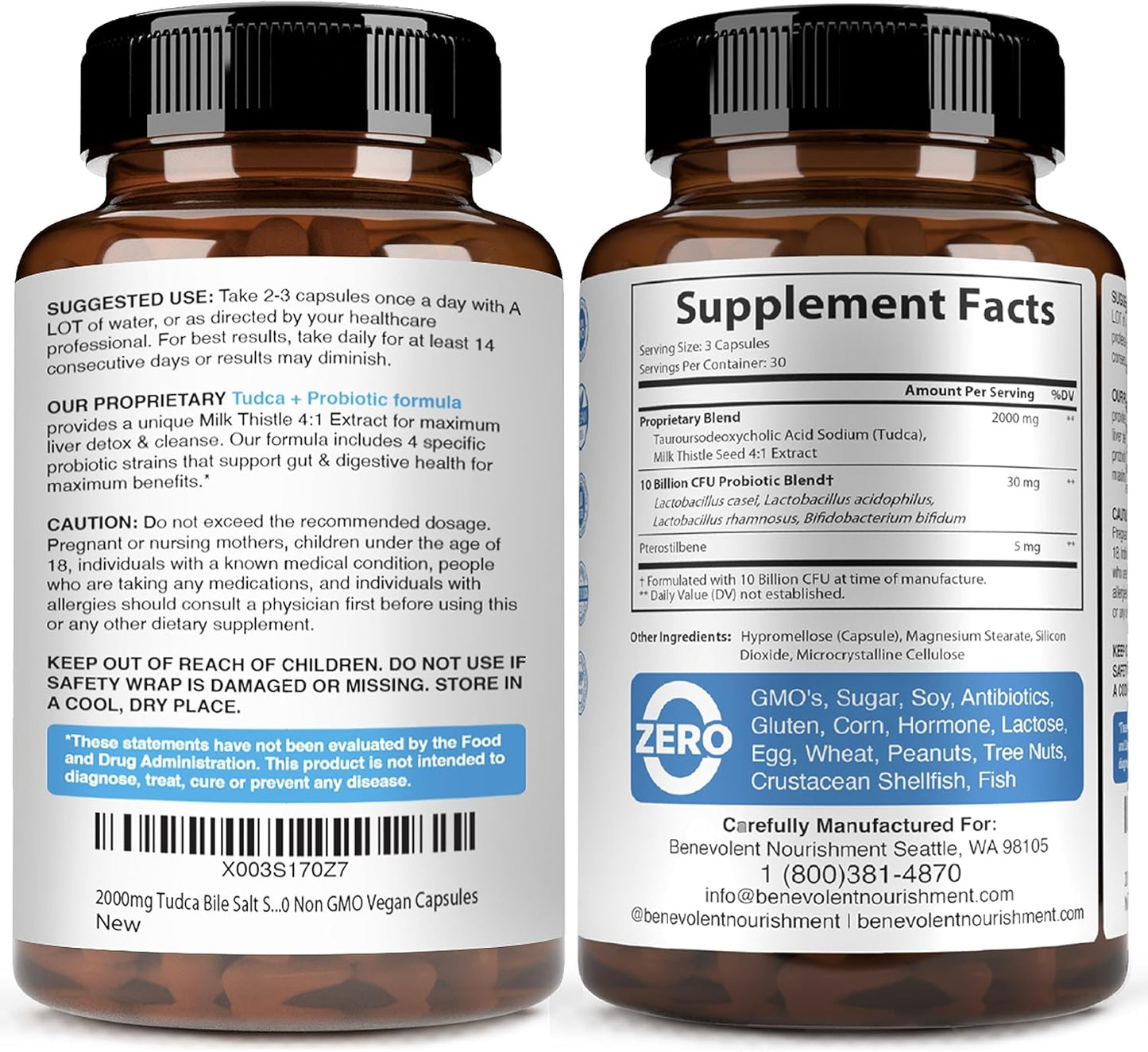 2000mg TUDCA Bile Salts Supplement Complex  - 90 capsules