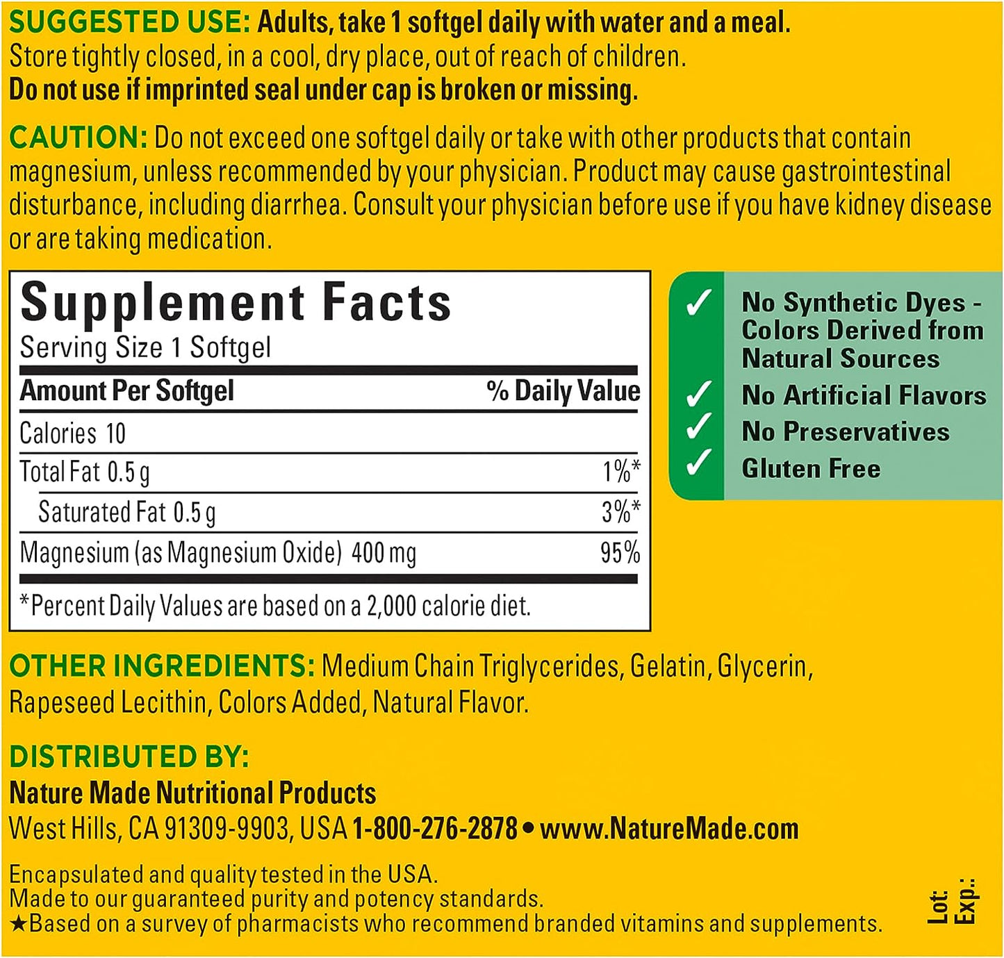 Nature Made Extra Strength Magnesium Oxide 400 mg, 110 Count