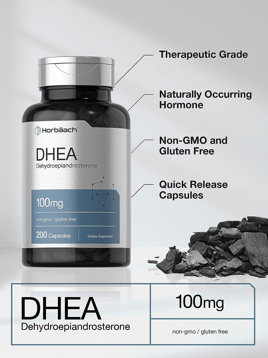 DHEA 200 Capsules   Non-GMO, Gluten Free Supplement by Horbaach