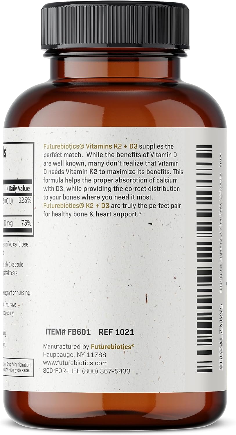 Futurebiotics Vitamin K2 with D3 Supplement  120 Vegetarian Capsules