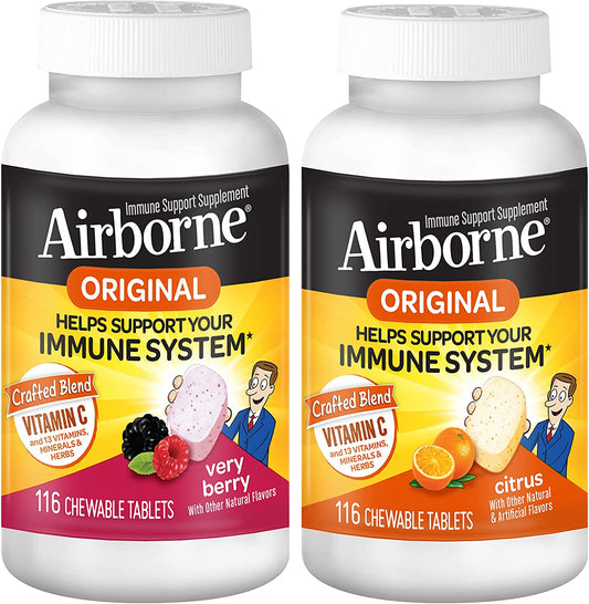 Airborne 1000mg Vitamin C Chewable Citrus & Very Berry Flavor Bundle - Immune Support (2x116ct bottles)*