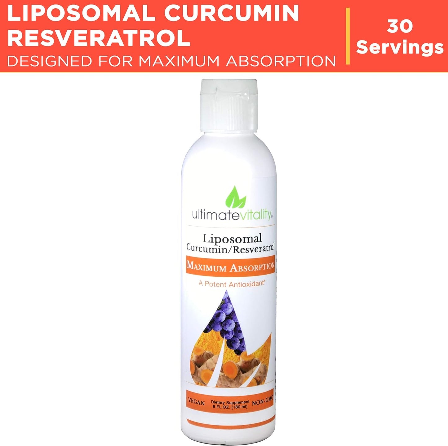 UltimateVitality Liposomal Curcumin Liquid, Liposomal  Enhanced with Resveratrol 6 FL oz