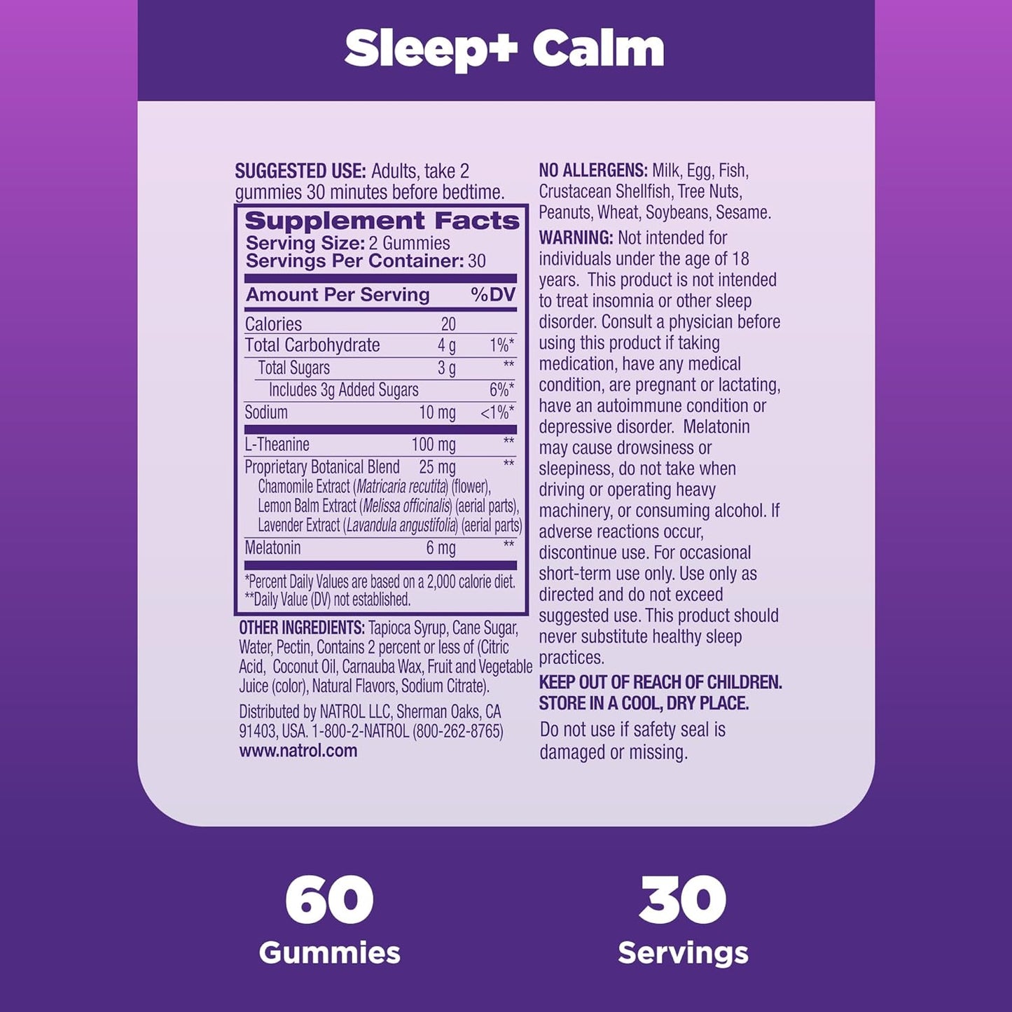 Natrol Sleep+ Calm, Drug Free Sleep Aid Supplement,  60 Count