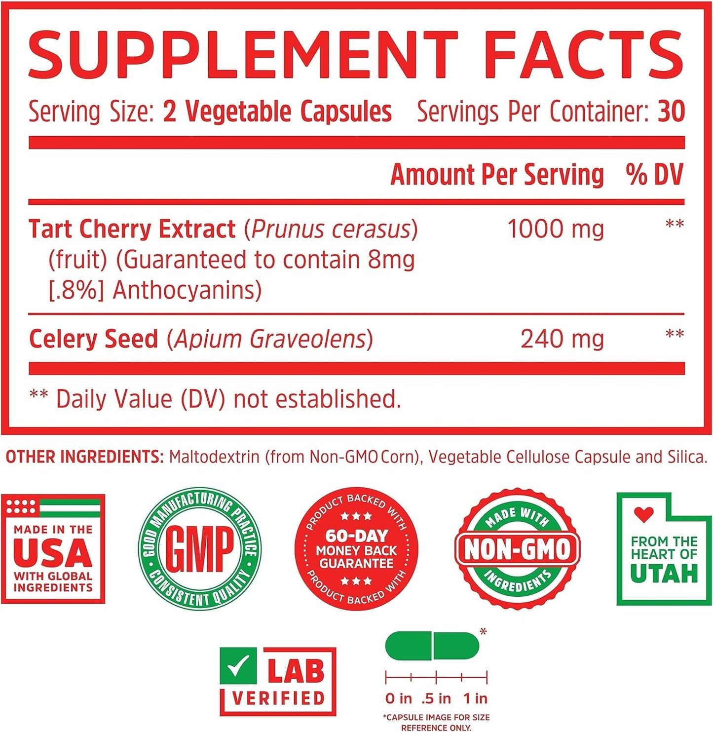 Zhou Tart Cherry Extract with Celery Seed Advanced Uric Acid  60 Veggie Caps