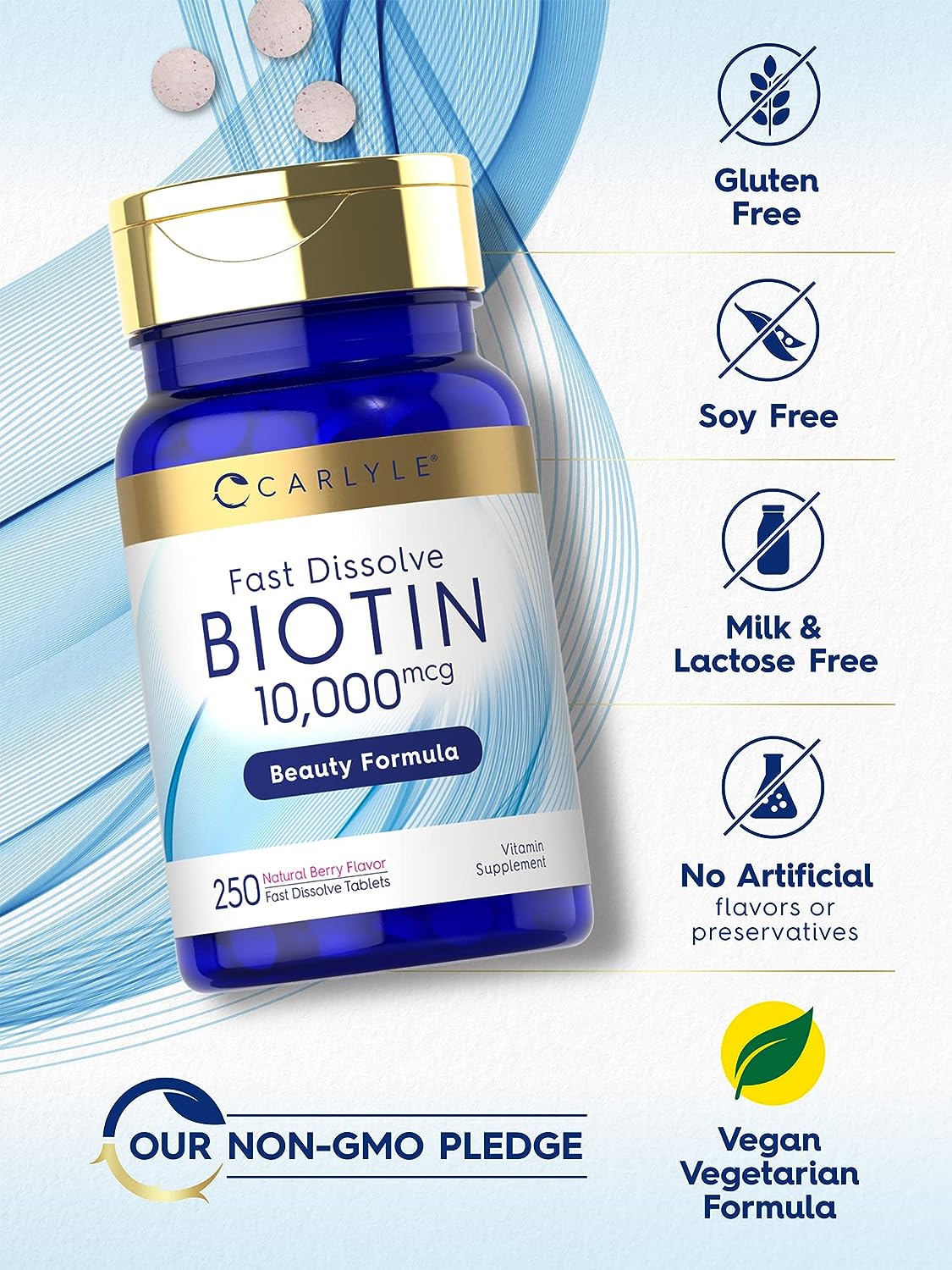 Carlyle Biotin 10000mcg 250 Fast Dissolve Tablets