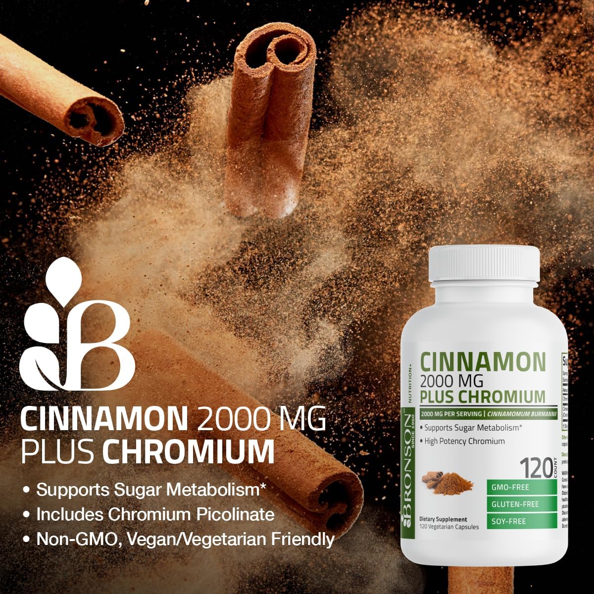 Bronson Cinnamon Plus Chromium Serving  120 Vegetarian Capsules