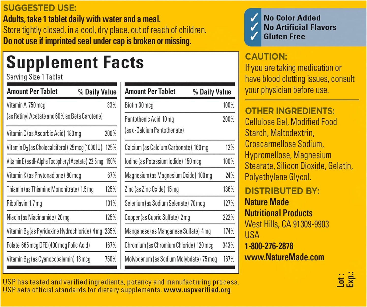 Nature Made Multivitamin For Him with No Iron, Mens Multivitamins for Daily 90 Tablets