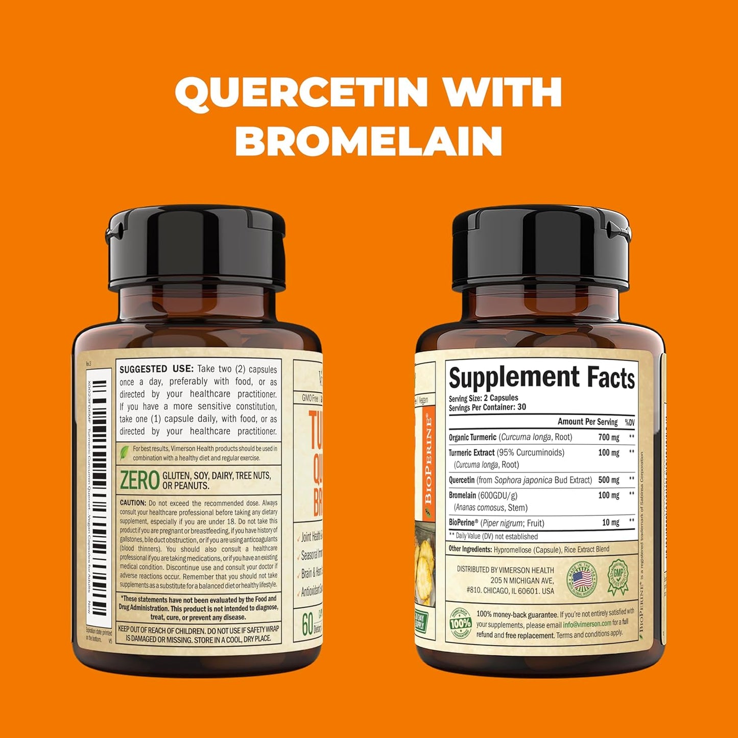 Quercetin with Bromelain & Turmeric Curcumin - Bromelain Supplement -60 capsules