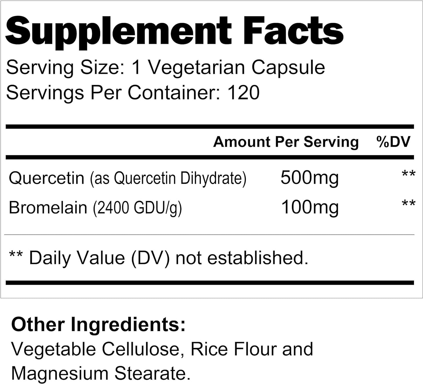 LongLifeNutri Quercetin with Bromelain  120 Vegetarian Capsules