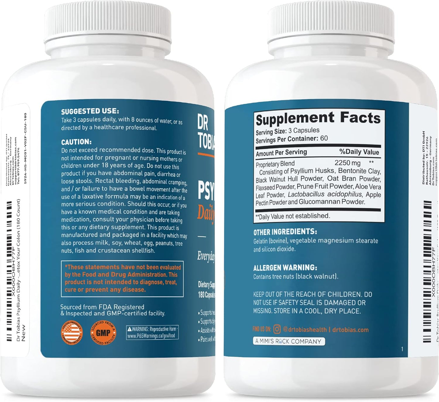 Dr. Tobias Psyllium Daily  180 Capsules