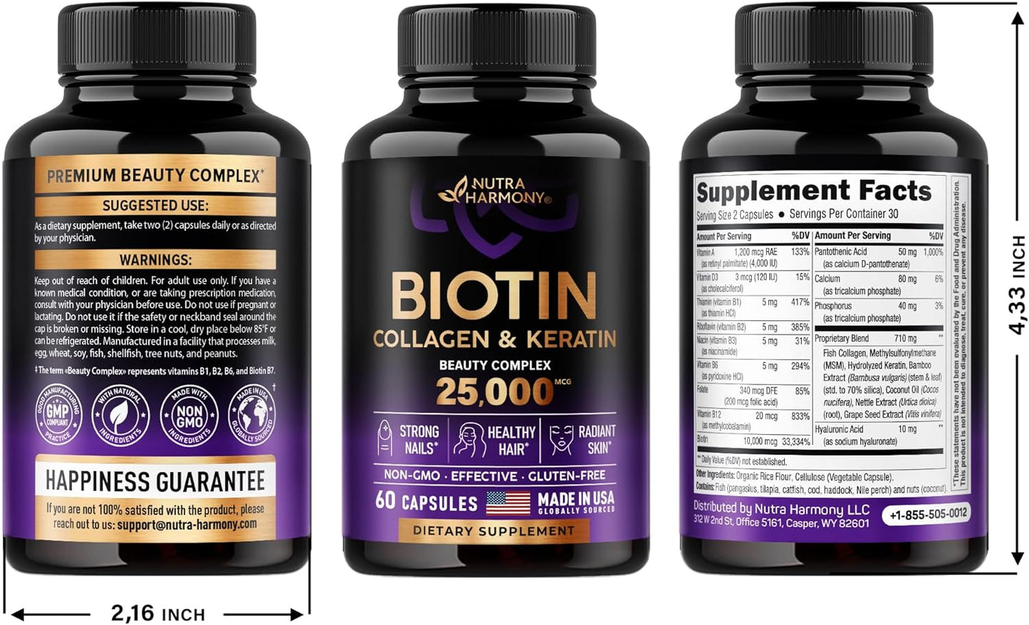 Biotin Collagen  Keratin  Hyaluronic Acid Hair Growth  60 Capsules