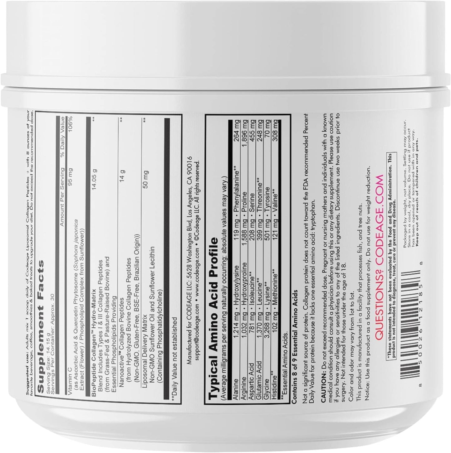 Codeage Liposomal Collagen Peptides Powder +type I & III Supplement