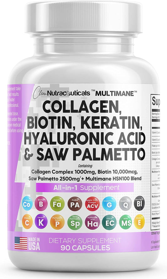 Collagen Pills  Biotin , Keratin Saw Palmetto 90 Count