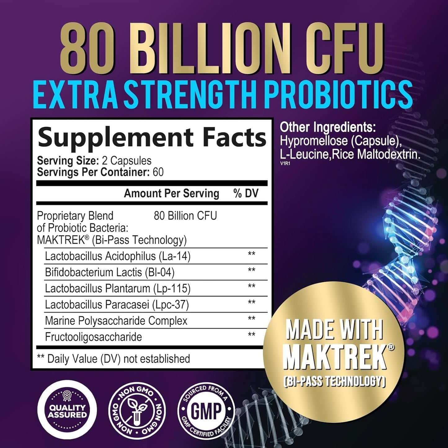 Probiotic Supplement 80 Billion CFU + Prebiotics - 120 Capsules