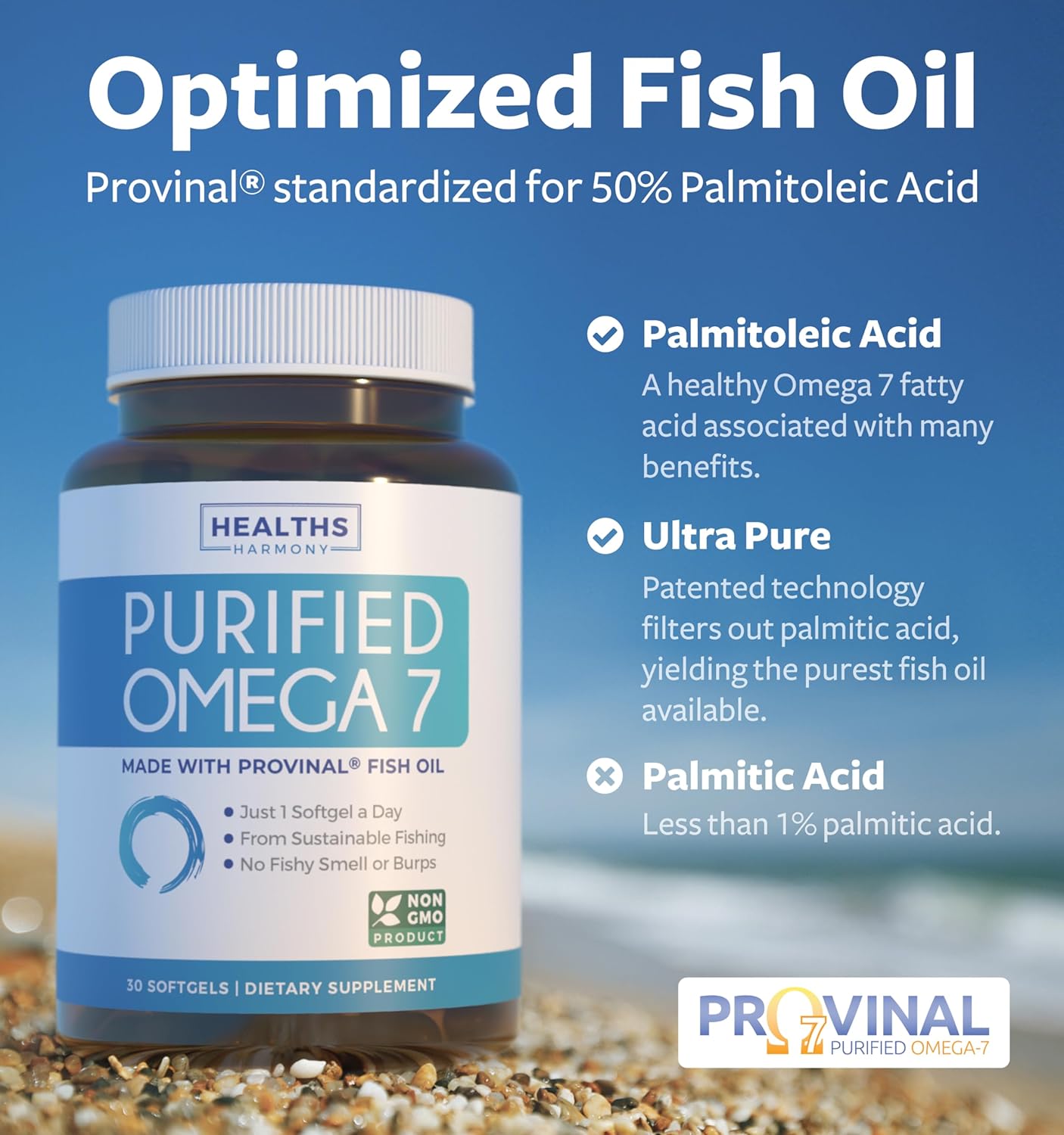 Purified Omega 7 Softgels More Omega 7 & Less Palmitic Acid  - 30 Capsules