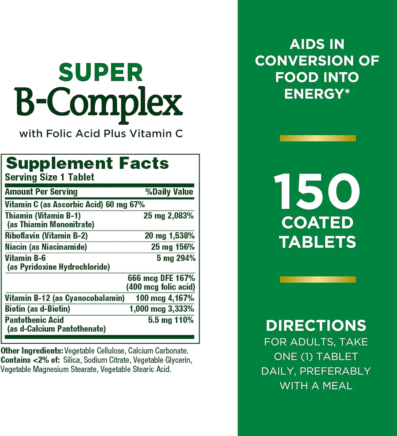 Nature's Bounty Super B Complex with Vitamin C & Folic Acid, Immune & Energy Support, 150 tablets