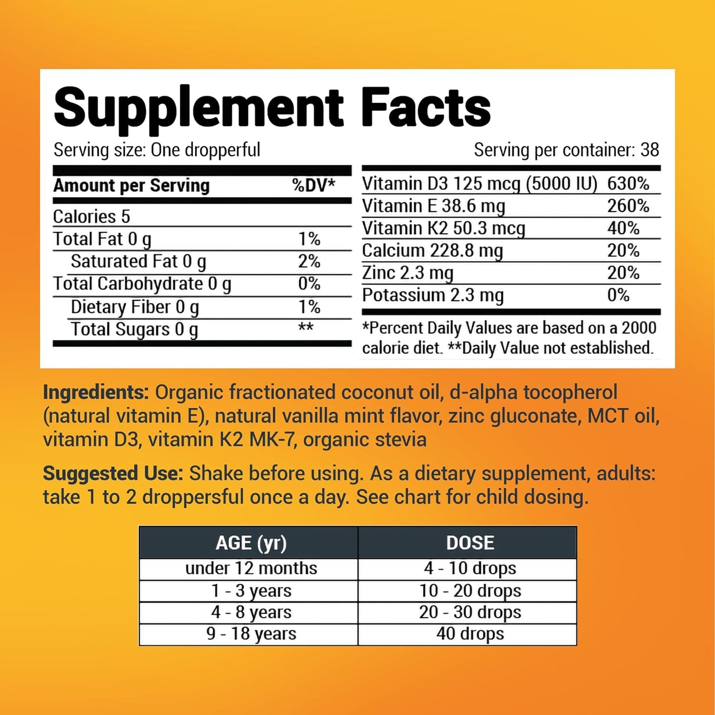 Dr. Berg Vitamin D3 K2 with Zinc & MCT Oil Liquid Supplement