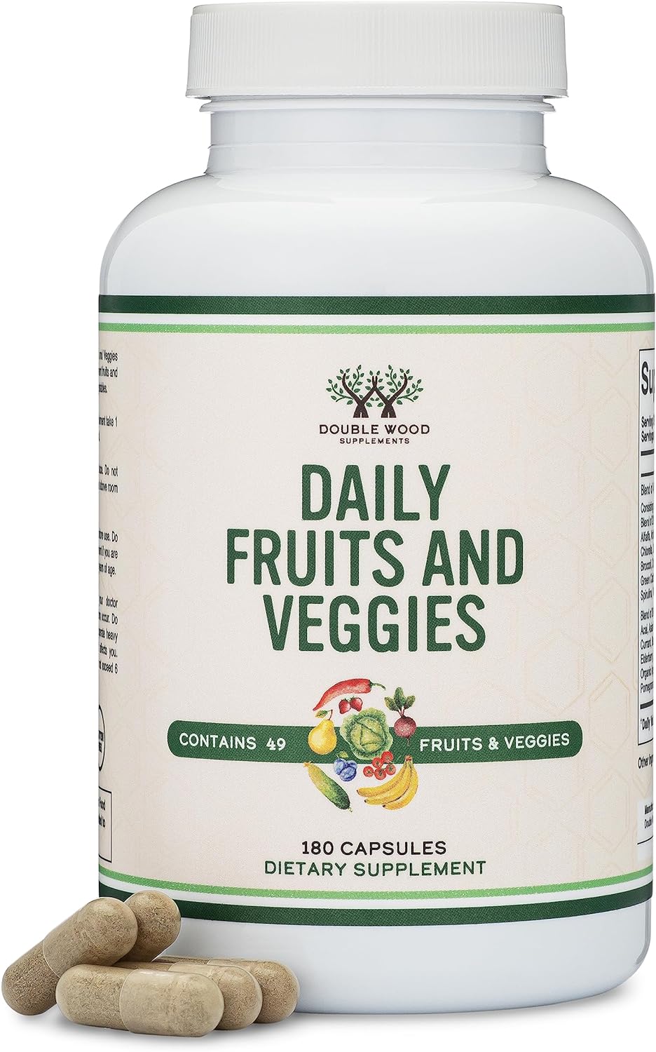 Fruits and Veggies Daily Blend of 49 Different Fruits and Vegetables, 180 Capsules