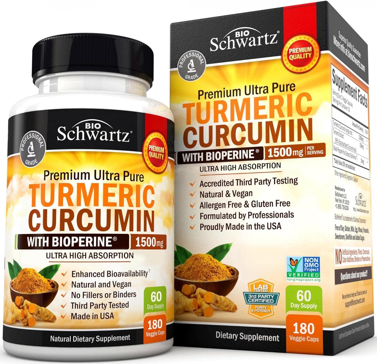 Turmeric Curcumin with Black Pepper Extract 1500mg 180 capsules