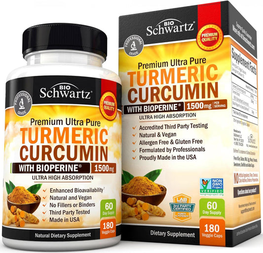 Turmeric Curcumin with Black Pepper Extract 1500mg 180 capsules