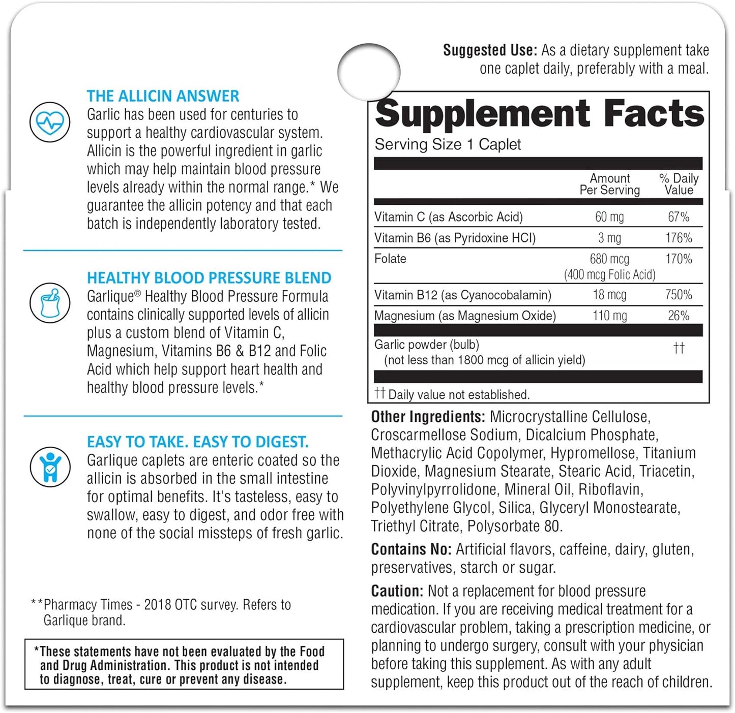 Garlique Healthy Blood Pressure Formula  60 Caplets