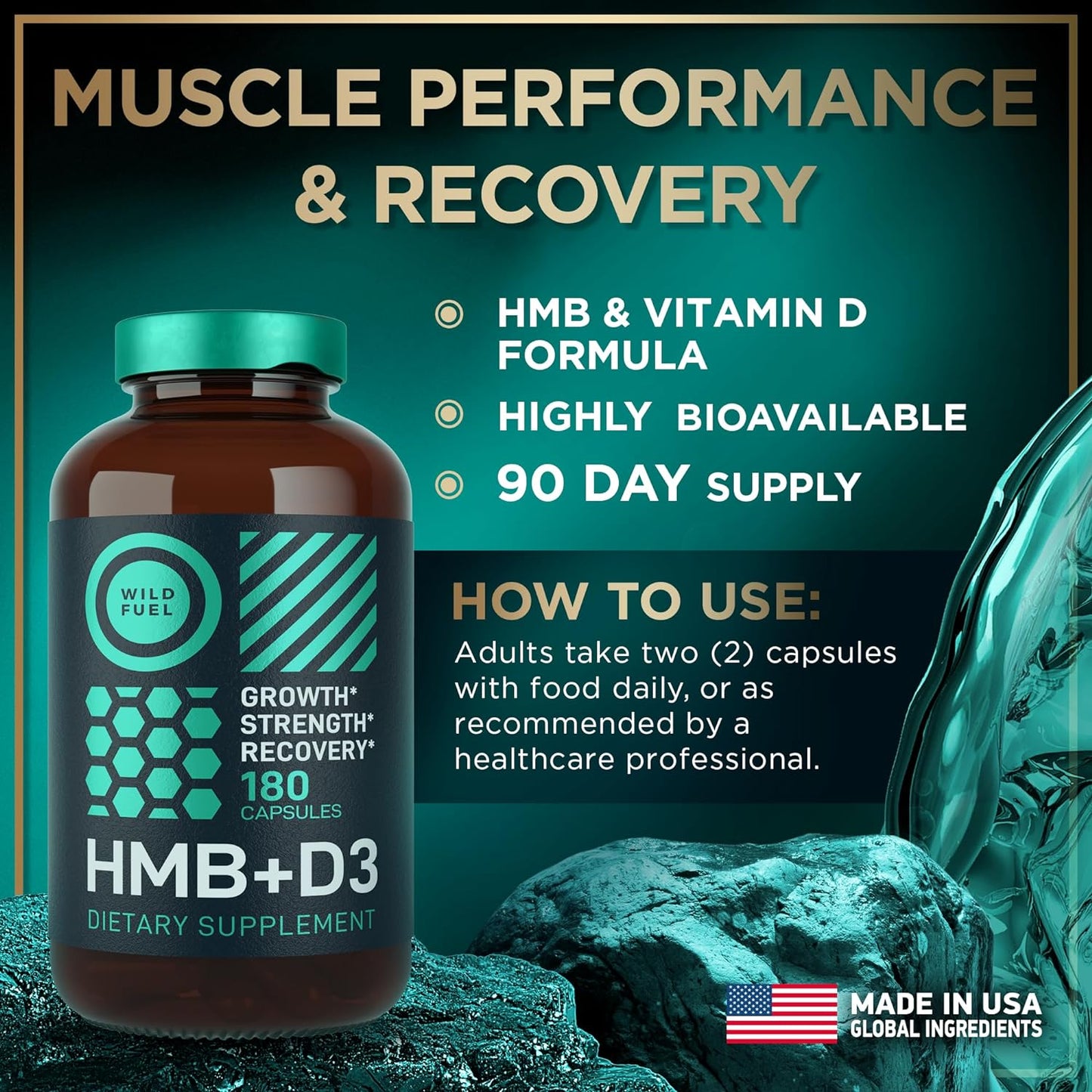 HMB and Vitamin D3 Supplement Capsules -180 Capsules