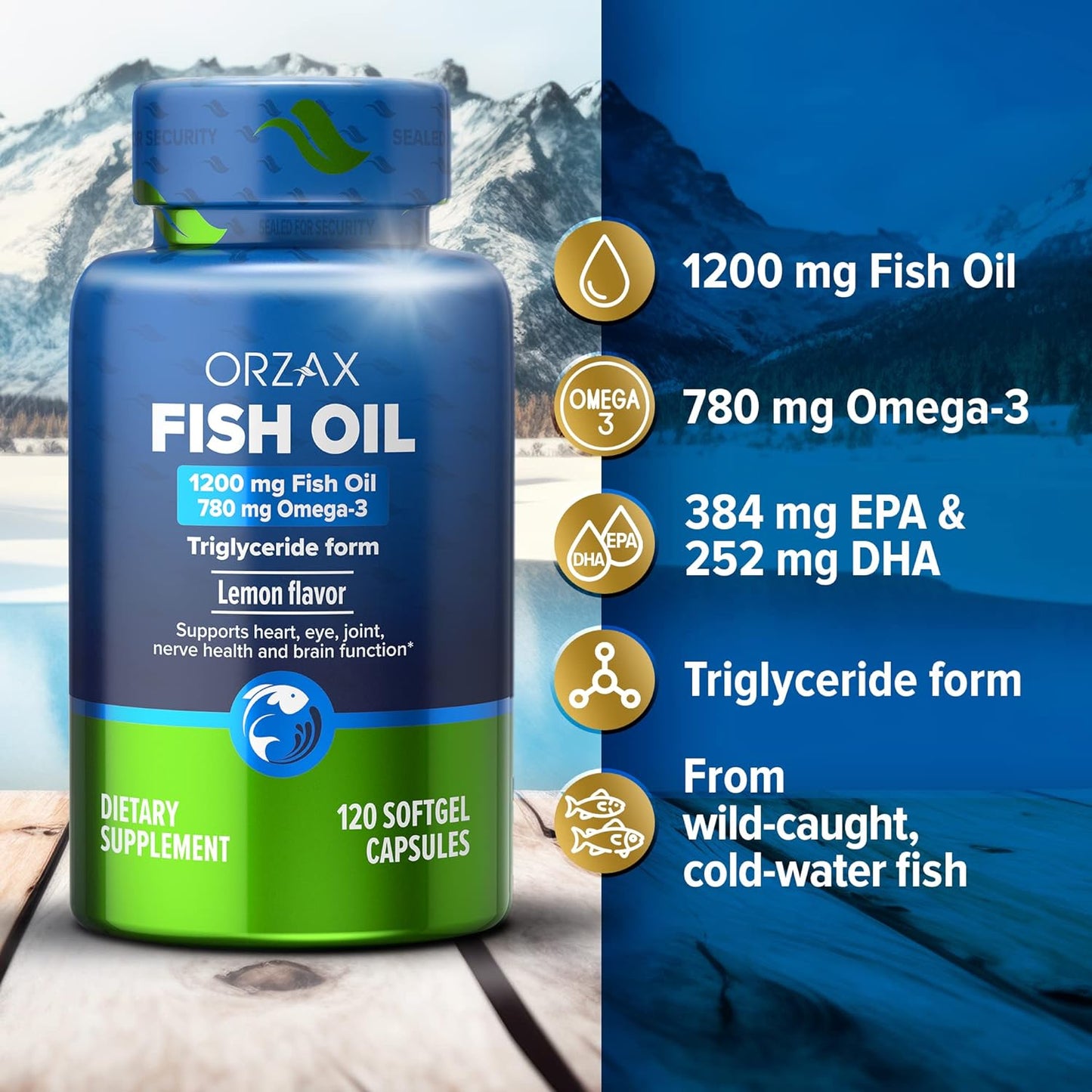 ORZAX Omega 3 Fish Oil 1200 mg  - 120 Softgels Capsules