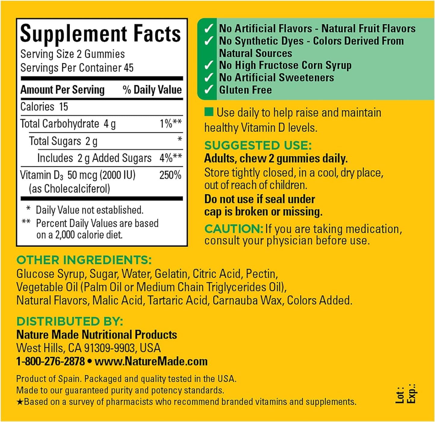 Nature Made Vitamin D3 2000 IU (50 mcg) 90 Gummies