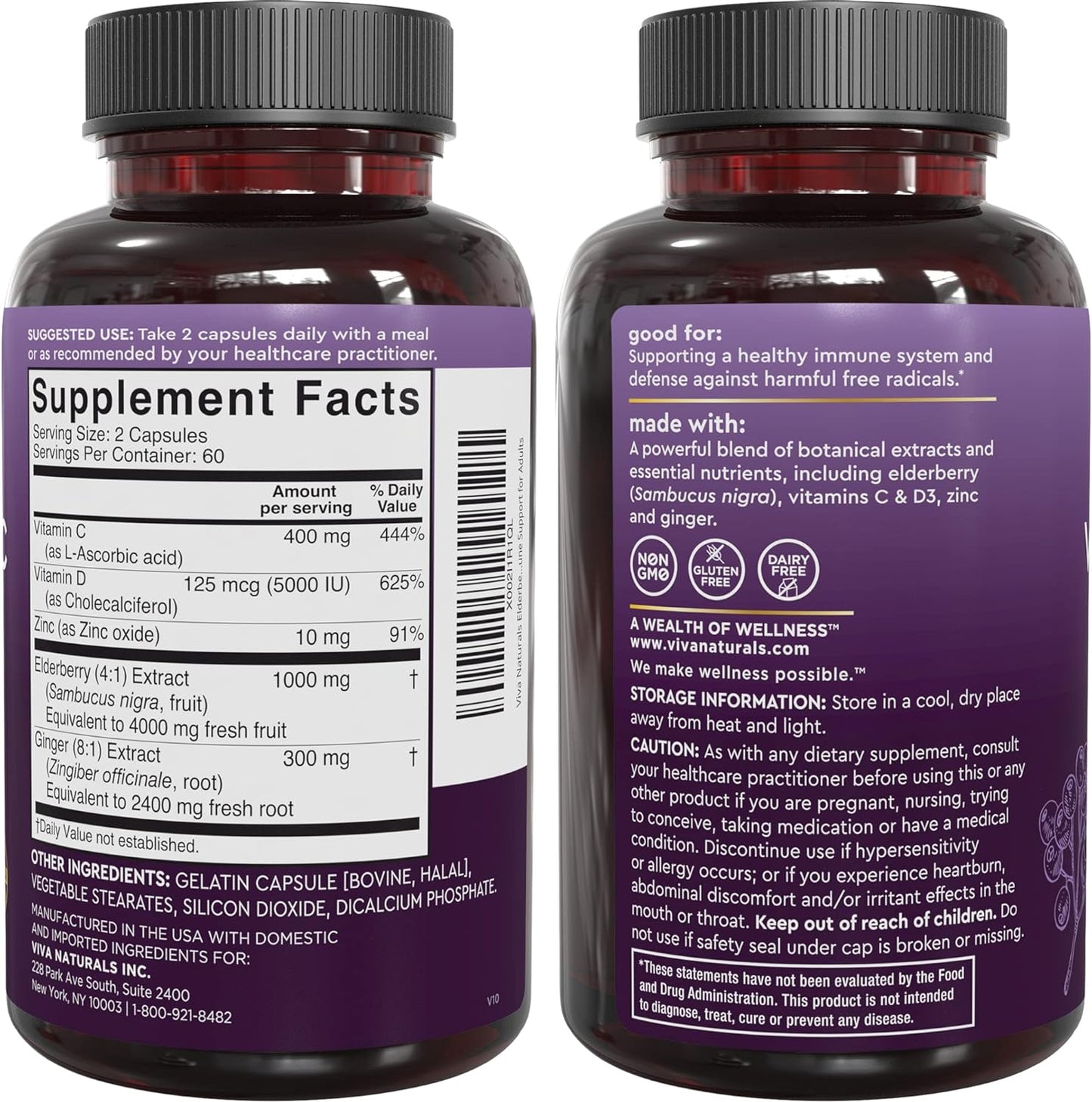 Viva Naturals Elderberry with Vitamin C and Zinc for Adults 120 capsules