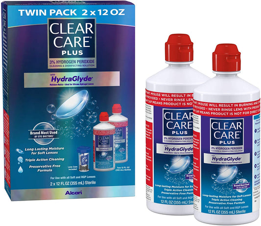 Clear Care Plus Cleaning Solution with Lens Case, Twin Pack, Multi, 12 Oz, Pack of 2