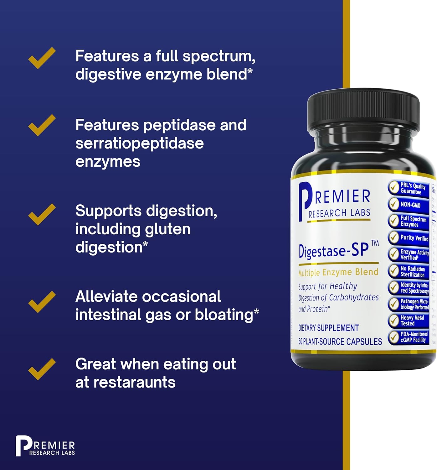 Premier Research Labs Digestase-SP - 6 Enzymes for Digestion -  60 Plant-Source Capsules