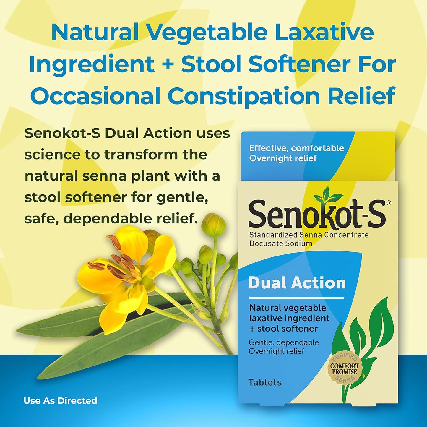 Senokot S Dual Action Natural Vegetable Laxative Ingredient 30 Count